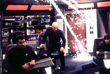 Jonathan Frakes as Riker, Patrick Stewart as Picard and Marina Sirtis as Troi in Paramount's Star Trek: Nemesis - 2002 